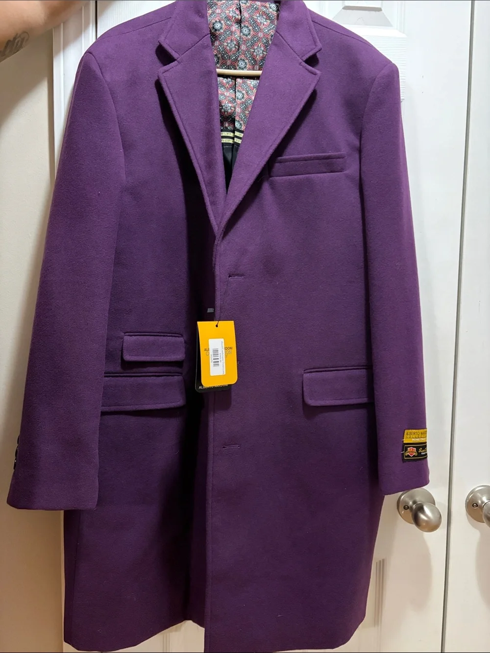 Alberto Nardoni Purple Wool Blend Overcoat - Classic Button Front